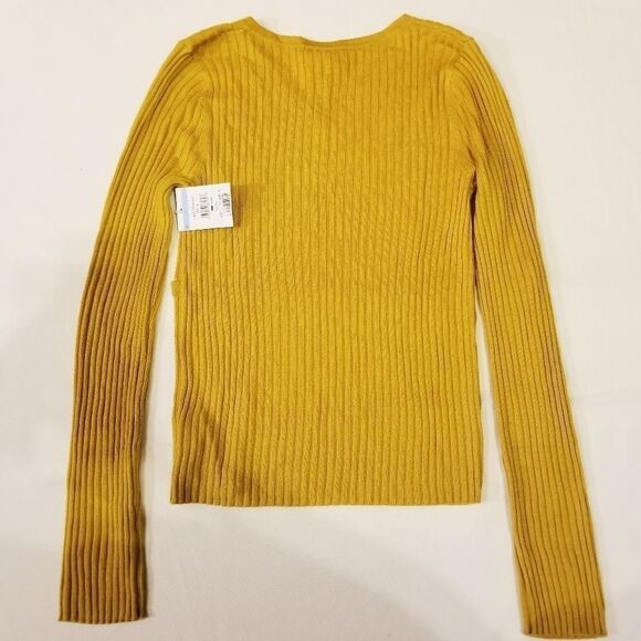 1901 Girls Mustard Ribbed Knit Sweater - Picture 3 of 6